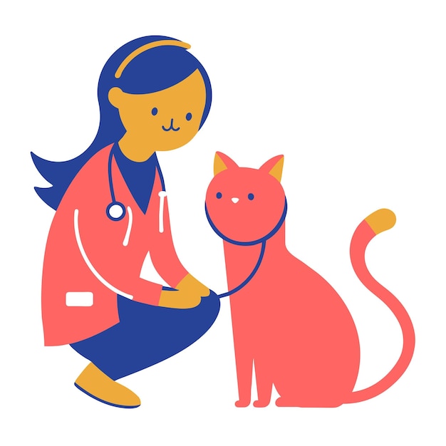 Whiskered Wellness Vector Illustrations of Doctor Cats in Veterinary Practice