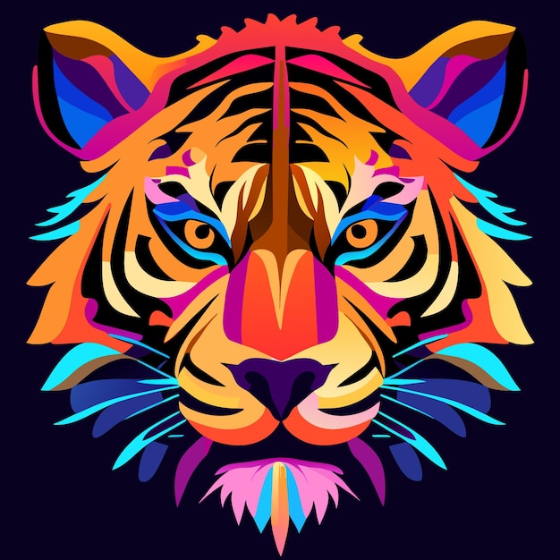 Vector whiskers and rainbows tiger face in color