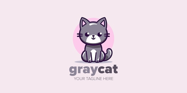 벡터 애완동물 상점 또는 브랜드 손으로 그린 참을 위한 whiskerwonder 사랑스러운 카와이 회색 고양이 로고