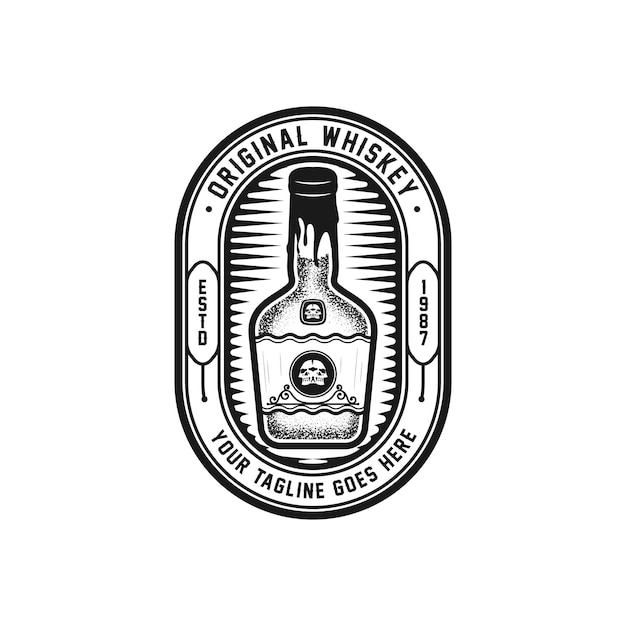 Vettore disegno del logo della bottiglia di whisky vintage