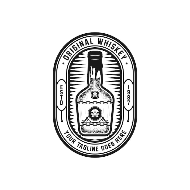 Vector whiskey bottle vintage badge logo ontwerp