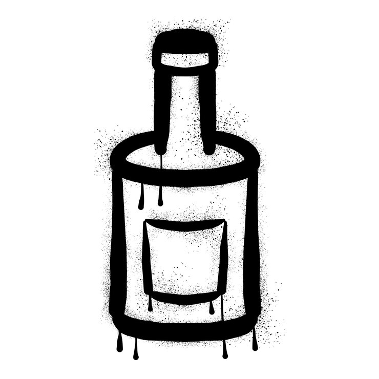 Vector whiskey fles graffiti getekend met zwarte spuitverf
