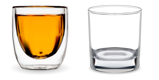 Vector whiskey glass. transparent bourbon cup isolated