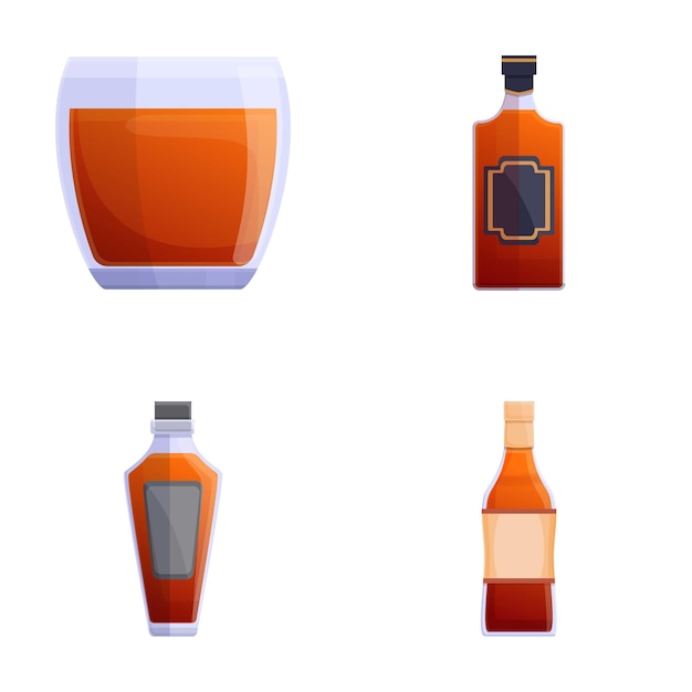 Vector whiskey icons set cartoon vector various alcoholic beverage