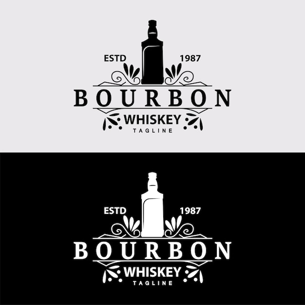 Vettore disegno del logo del whisky bottiglia di bevande antiche stile semplice retro bar vintage ristorante template illustrazione