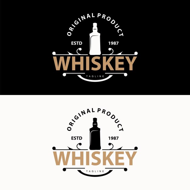 Whiskey Logo Design Oude drankfles Eenvoudige stijl Retro Vintage Bar Restaurant Template Illustratie