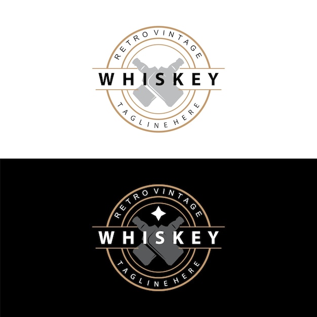 Vector whiskey logo design oude drankfles eenvoudige stijl retro vintage bar restaurant template illustratie