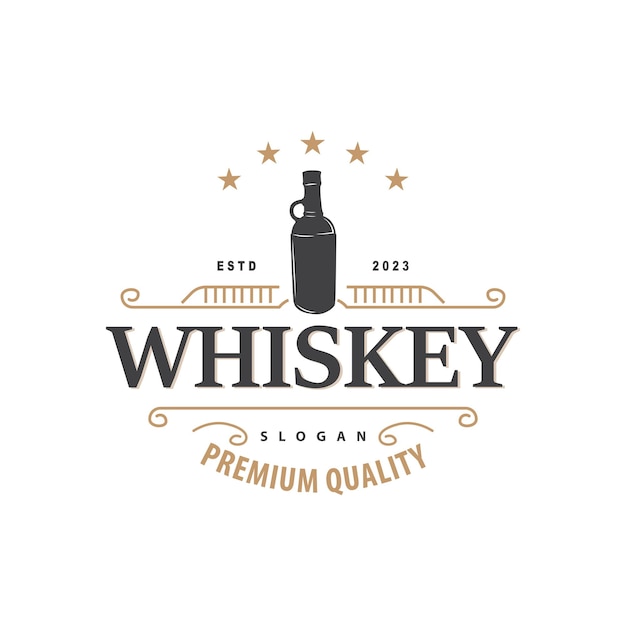 Whiskey Logo Drink Label Design With Old Retro Vintage Ornament Illustration Premium Template