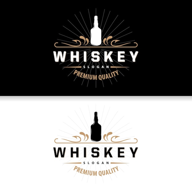 Дизайн этикетки напитка с логотипом виски и иллюстрацией старого ретро-винтажного орнамента Премиум-шаблон