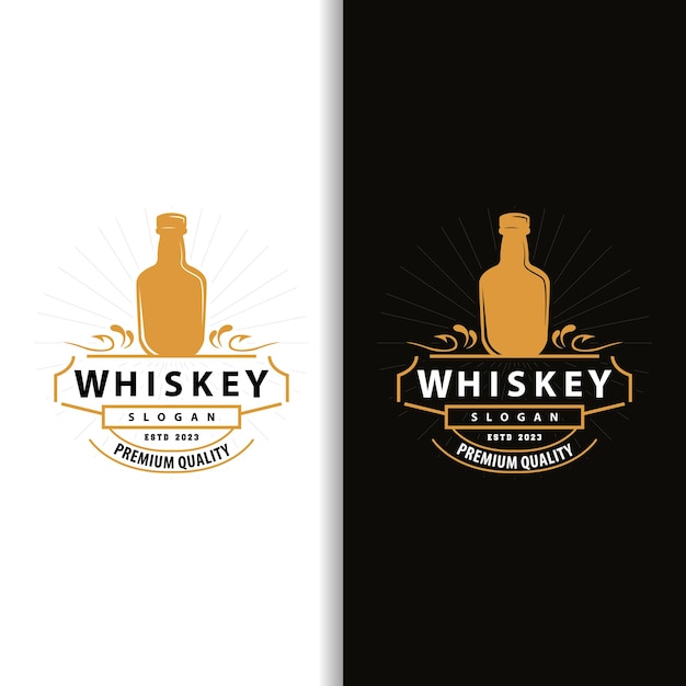 Design dell'etichetta della bevanda con logo whisky con vecchio modello premium di illustrazione di ornamento vintage retrò