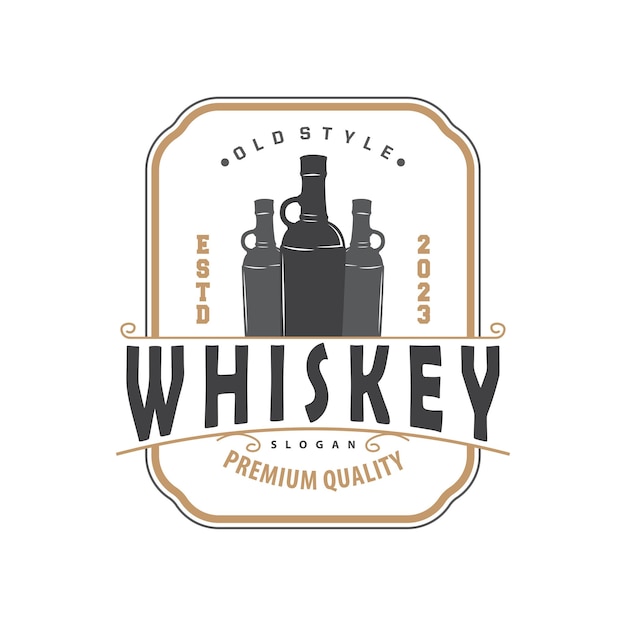 Whiskey Logo Drink Label Design With Old Retro Vintage Ornament Illustration Premium Template