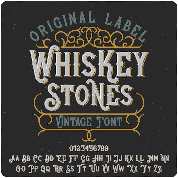 Carattere tipografico etichetta whisky stones