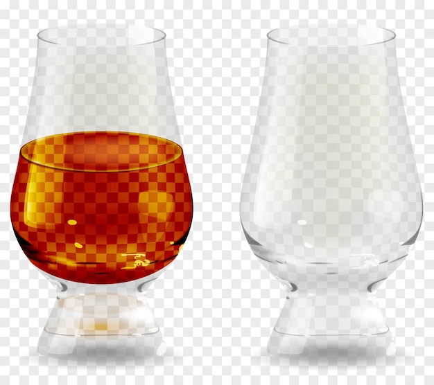 Vector whiskey tumbler glass realistic transparent icon. alcohol drink glass vector illustration