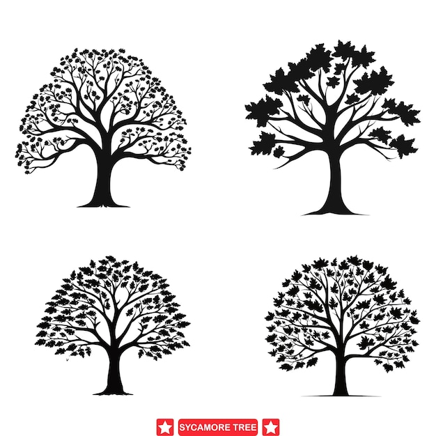 Whispering Leaves Sycamore Tree Vector Silhouettes in the Wind