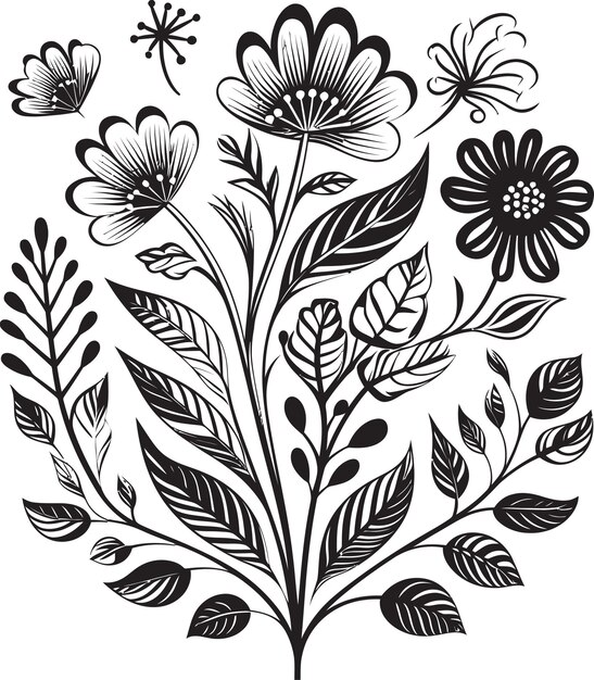 Whispers of Nature Vector Logo Design met Zwarte Botanische Bloemen Bloemelijke Elegantie Zwarte Vector Log