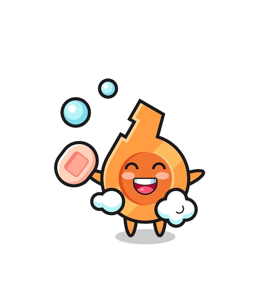 Whistle character is bathing while holding soap