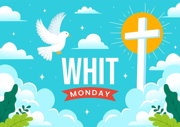Whit Monday Illustration with a Pigeon or Dove for Christian Community Holiday of the Holy Spirit