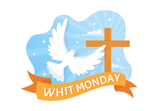 Whit Monday Vector Illustration с голубем или голубем для христианской общины Святого Духа