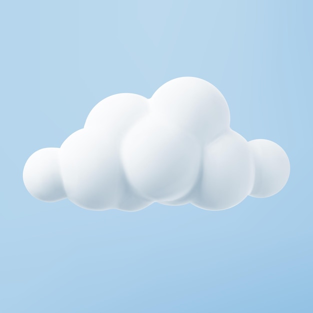 White 3d cloud isolated on a blue background. render soft round cartoon fluffy cloud icon in the blue sky. 3d geometric shape vector illustration.