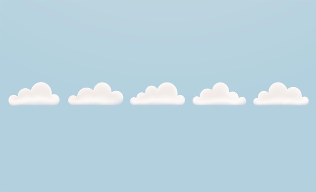 White 3d clouds on blue background Simple cute cartoon cloud set design