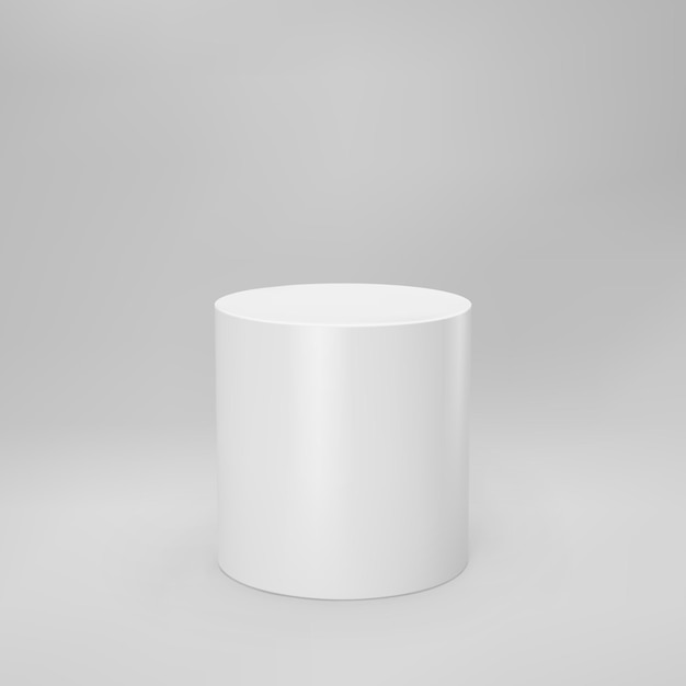 White 3d cylinder front view with perspective isolated on grey