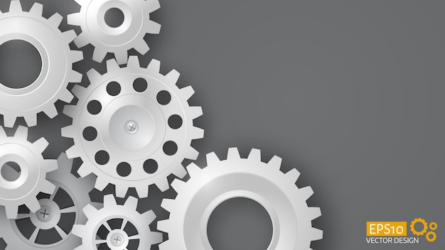 White 3d gears on the gray background. infographic template. vector design. eps10  technology background.