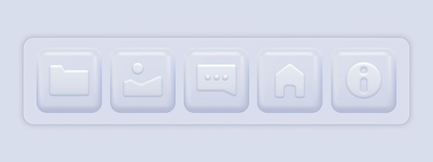 White 3d icons. app basic ui set. vector illustration