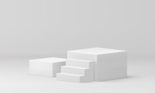 White 3d pedestal with staircase steps retail merchandise basic foundation realistic vector