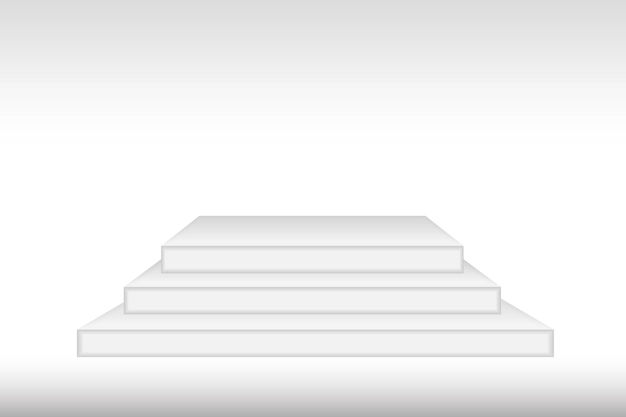 正方形の白い3d表彰台のモックアップ。空のステージまたは白い背景で隔離の台座のモックアップ。授賞式と製品プレゼンテーションのための表彰台またはプラットフォーム。ベクター