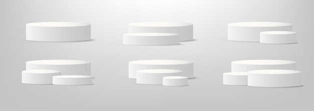 白い3D表彰台ラウンドプラットフォームステージ空の現実的なシリンダー台座表彰台コレクション