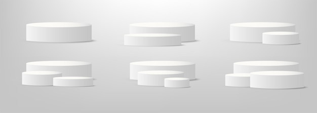 White 3D podium round platform stage empty realistic cylinder pedestal podium collection