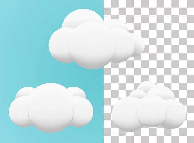 White 3d realistic clouds set isolated on a blue background