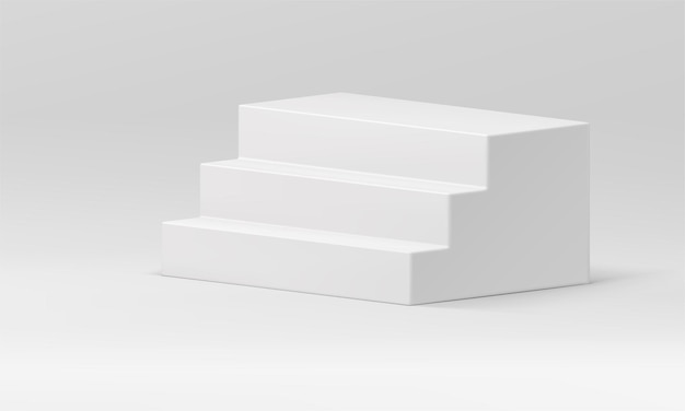 ベクトル ホワイト 3d ステージ ペデスタル 基本 基礎 ディスプレイ 成功の階段 勝利を祝う リアルなベクトルイラスト 階段の建設 展示 願望 達成 建築 プラットフォーム
