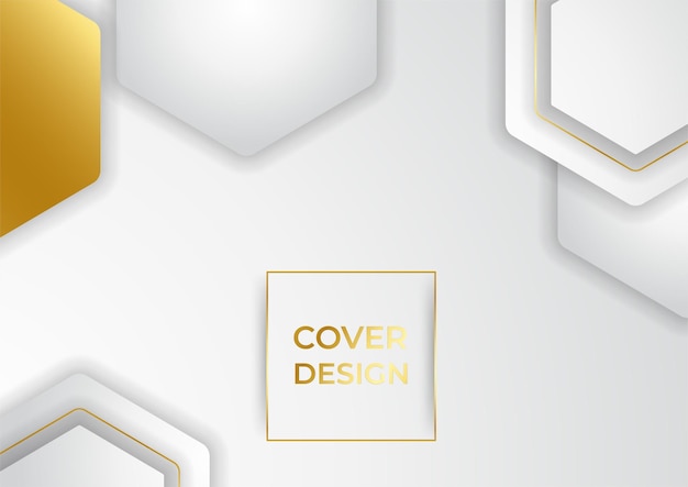 ラインゴールドの3Dペーパーカットスタイルで白の抽象的な背景の贅沢。デザインのモダンなコンセプトについてのベクトル図