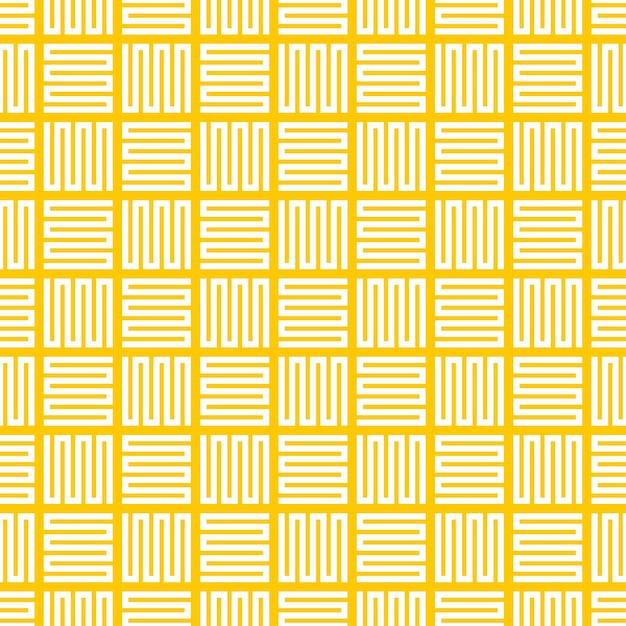 黄色の背景に白の抽象的な線のシームレスなパターン。