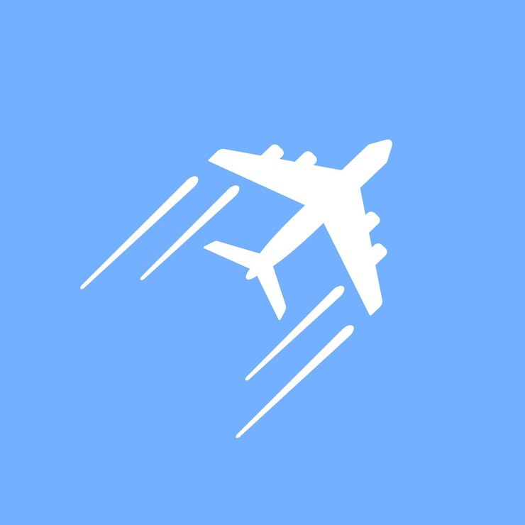 Vector white airplane with trace on sky blue background vector minimal icon or logo