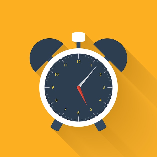 White alarm clock icon on a orange. Vector illustration