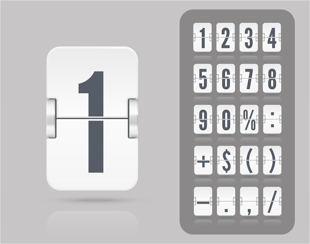ホワイト アナログ フリップ空港ボード カウント ダウン タイマー レトロなスコアボード モダンな ui ベクトル数と記号の古い時間メーター