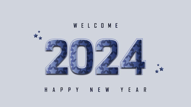 Вектор Белый и синий счастливый новый год 2024 дизайн