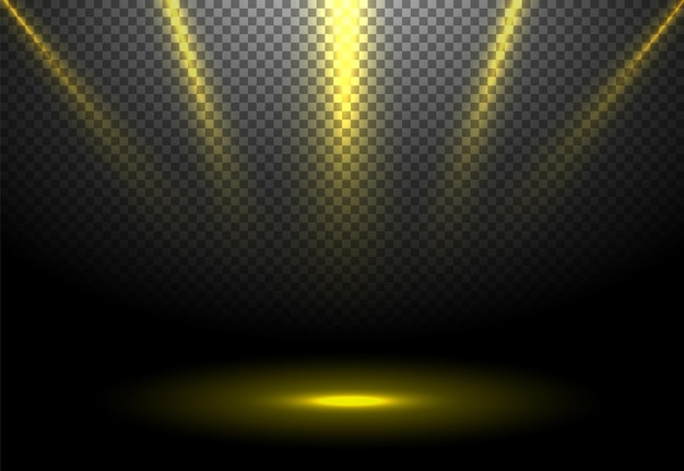 ベクトル 白と金のスポットライト光の効果リアルな雪片ベクトルイラスト