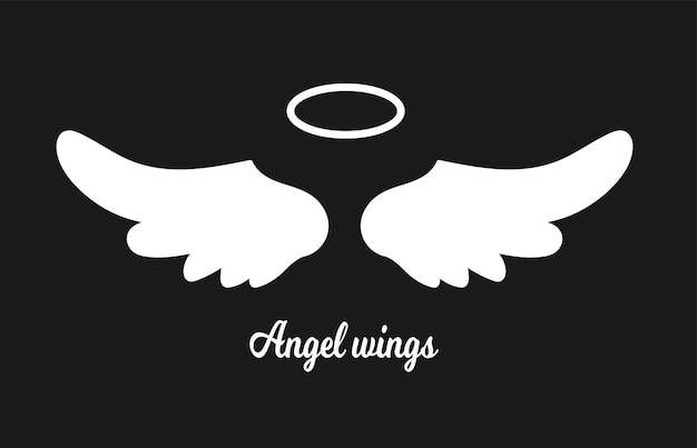 White Angel wings icon with nimbus isolated on dark background stock vector