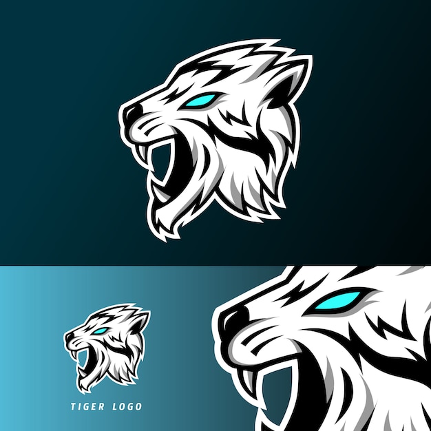 White angry tiger mascot gaming sport esport logo template long fangs