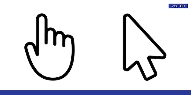 white arrow and finger hand cursor pointer with rounded angles icons vector illustration