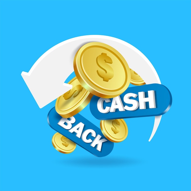 White arrow revolving around gold coins and blue cash back sign