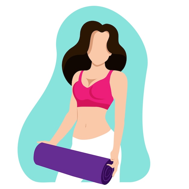 Vector white athletic woman with yoga mat