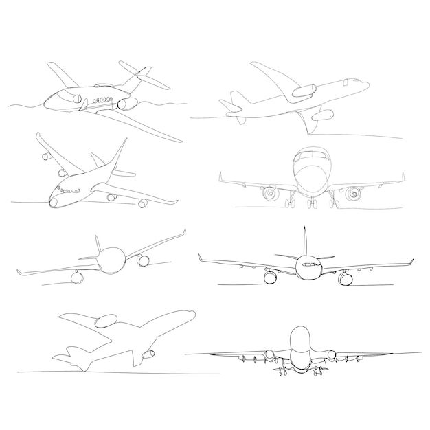 Белый фоновый рисунок самолета в одной непрерывной линии
