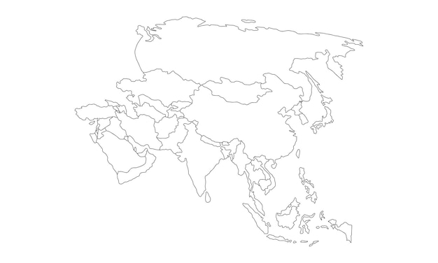 Sfondo bianco della mappa dell'asia con design al tratto