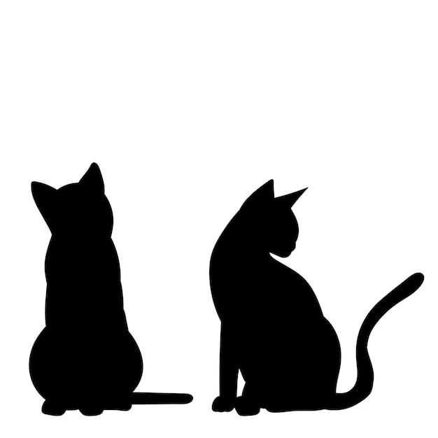 Vector white background black silhouette of a cat sitting two