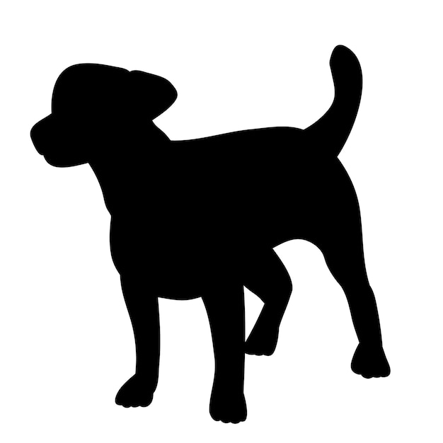 White background black silhouette of a dog standing