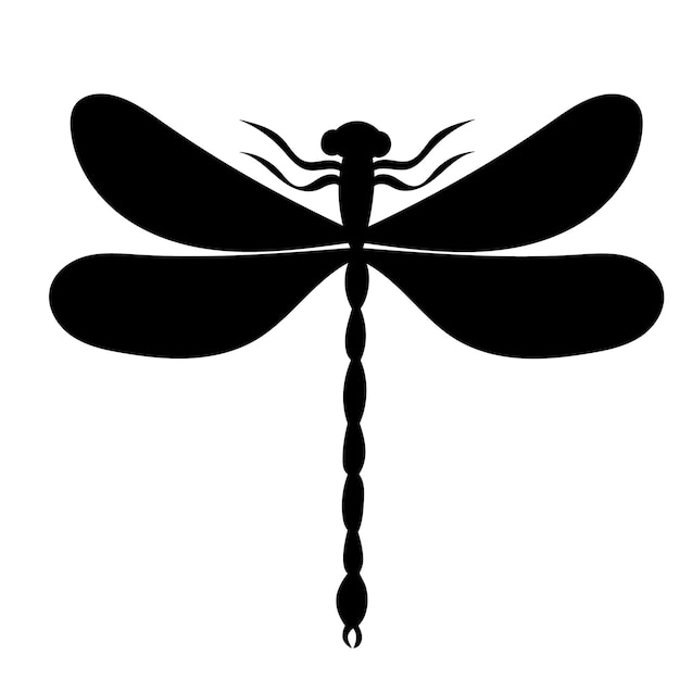 White background black silhouette of a dragonfly
